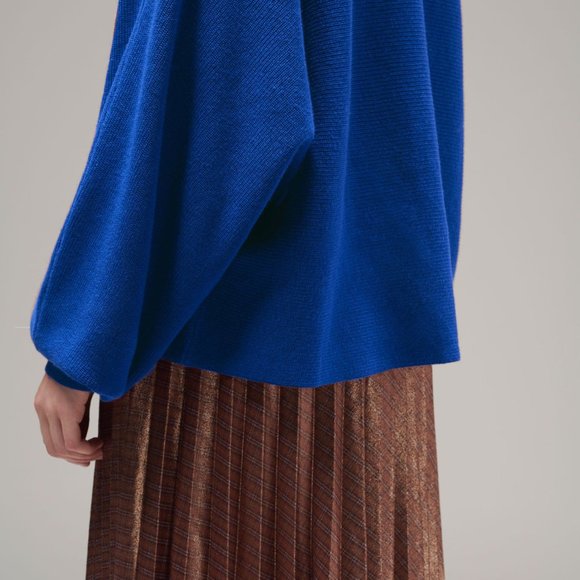 Ladies' Mock Collar Sweater COBALT BLUE (LYK-011) - Picture 3 of 5